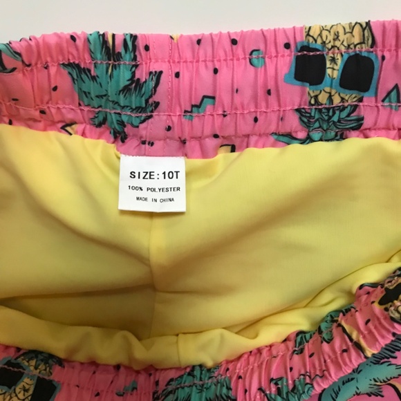 Boys' Pineapple Palm Tree Swim Trunks With Built In Underwear - Picture 4 of 5